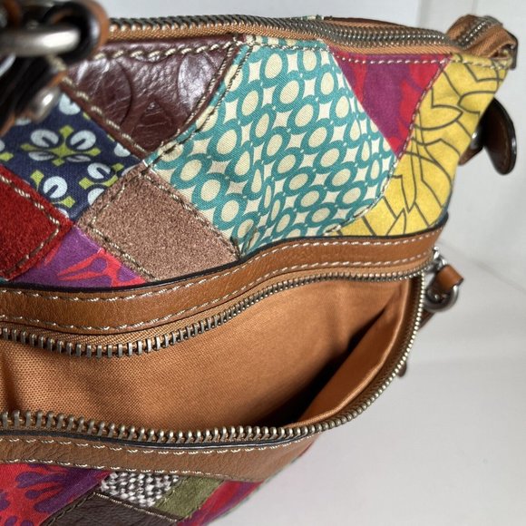 Fossil Slim Leather and Fabric Patchwork Crossbody Shoulder Bag - Picture 8 of 15